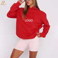 Custom Winter 100% Cotton Polyester Print Logo Pullover Stringless Drawstring Cord Women's Outdoors Casual Sweatshirt Hoodies