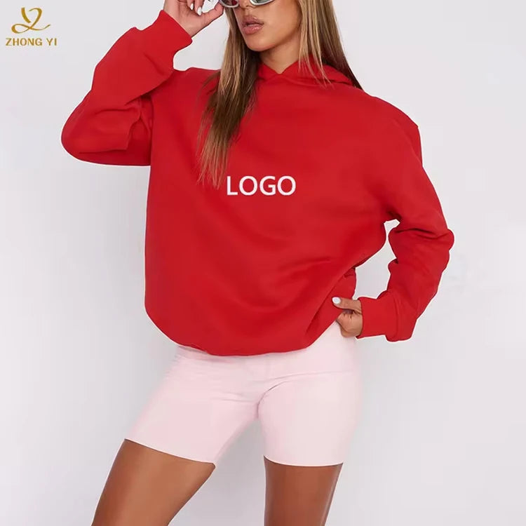 Custom Winter 100% Cotton Polyester Print Logo Pullover Stringless Drawstring Cord Women's Outdoors Casual Sweatshirt Hoodies