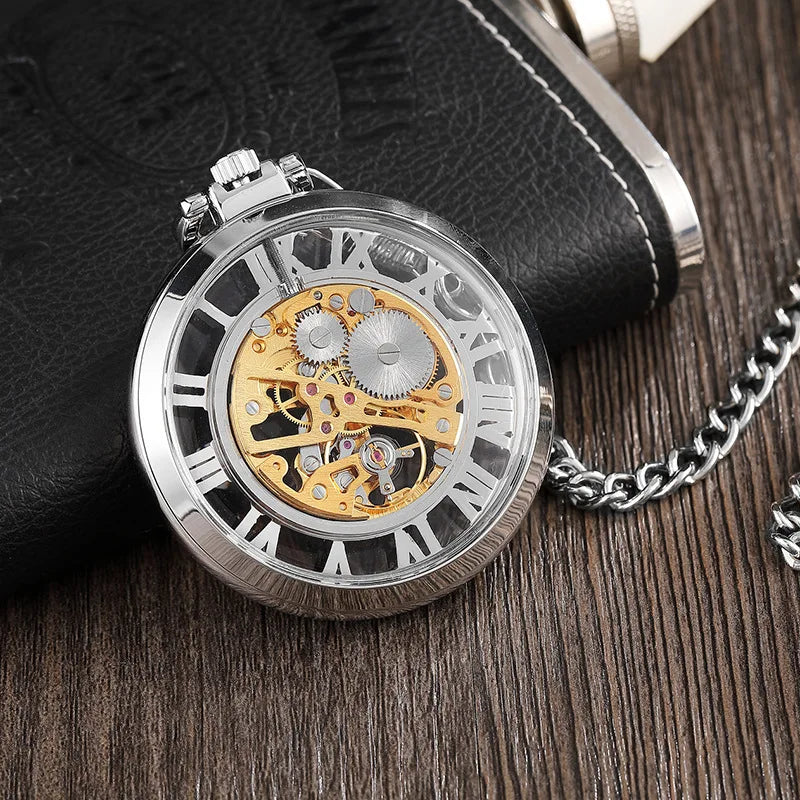 Retro Roman Hollow Gear Pocket Watch Manual Mechanical Pocket Watches