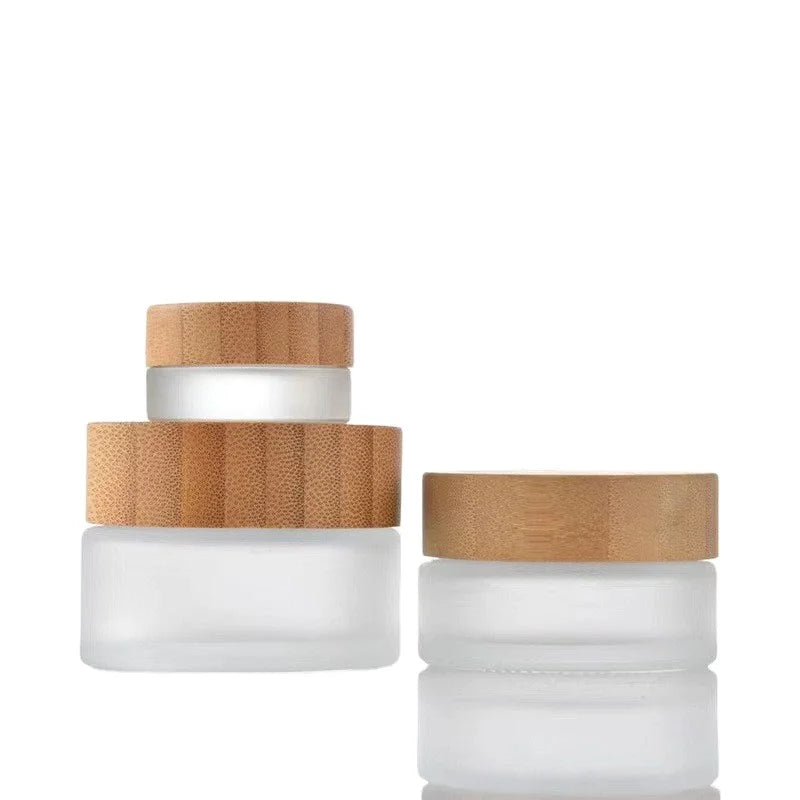 Frost Separate Bottling Bottle Face Cream Wholesale Portable Cream Cosmetics Bamboo Wood Cover Makeup Glass Frost