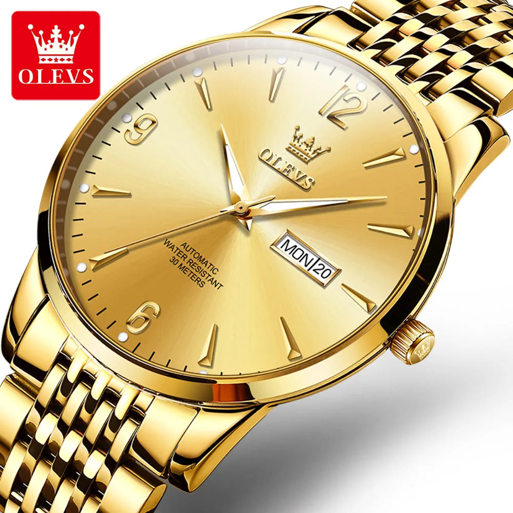 OLEVS 9928 Luxury Brands Men Mechanical Automatic Gold Dial Watches Male Steel Fashion Wrist Watches