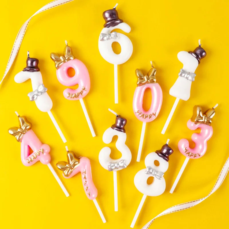 Prince Princess Creative Fire Candles Bow Cake Decoration for Boys Girls First Birthday Party New Year Home Decoration