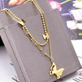 Titanium Gold Plated 2 Layers Butterfly Charm Necklace Beads Chain Short Women's Wedding Engagement Party Jewelry Christmas Gift