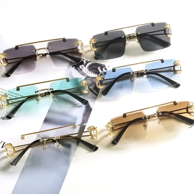 2022 New Luxury Unisex Rimless Rectangle Metal Frame UV400 Fashion Sunglasses