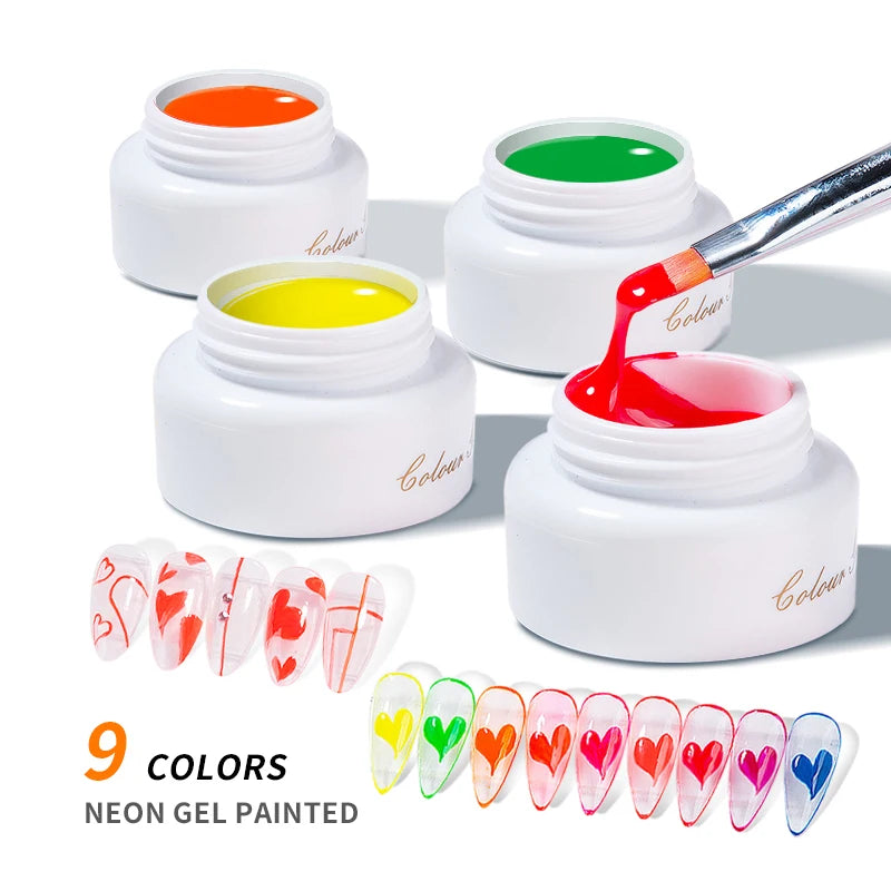 JTING New Trend Full Luster 9 Colors Neon Painting Gel Nail Polish OEM Nail Art Paint Fluorescence Painting Gel Free Design