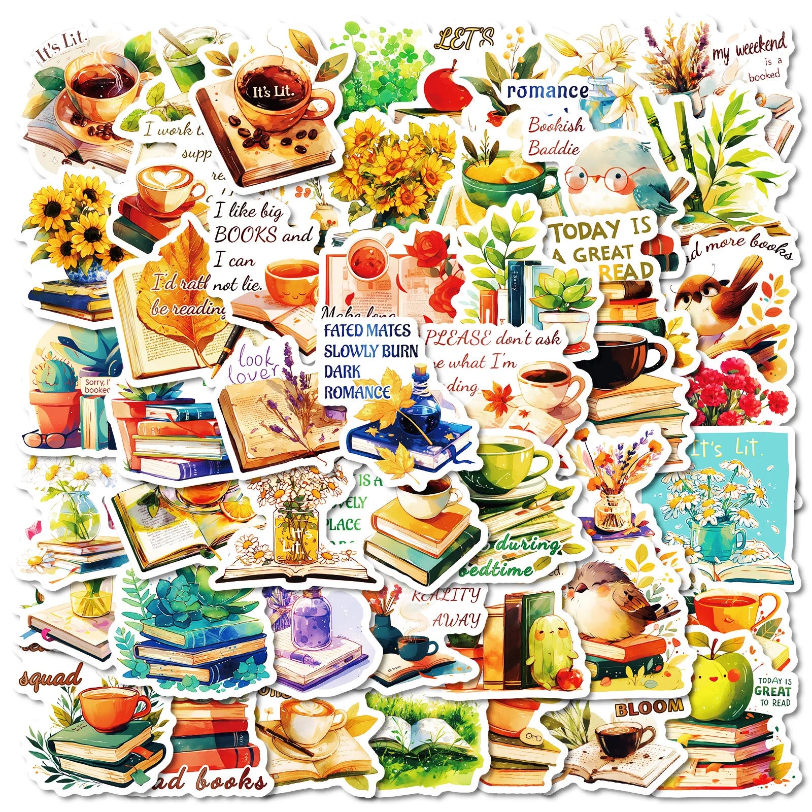 50Pcs Creative Reading Book Graffiti Stickers for Wall Bookshelf Decor Bookstore Gift Sticker