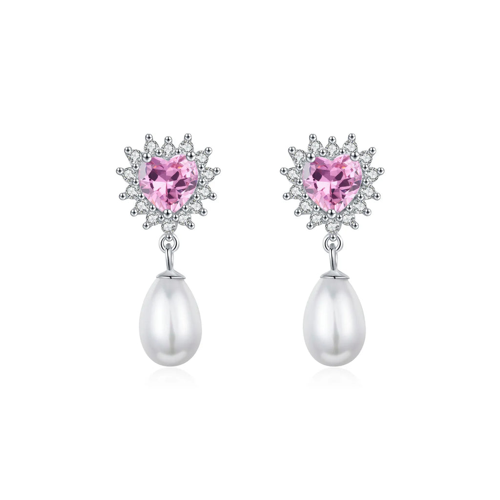 Exquisite Elegant Pearl Drop Earrings 925 Sterling Silver Love Heart Earrings for Women'S Fine Jewelry Accessories