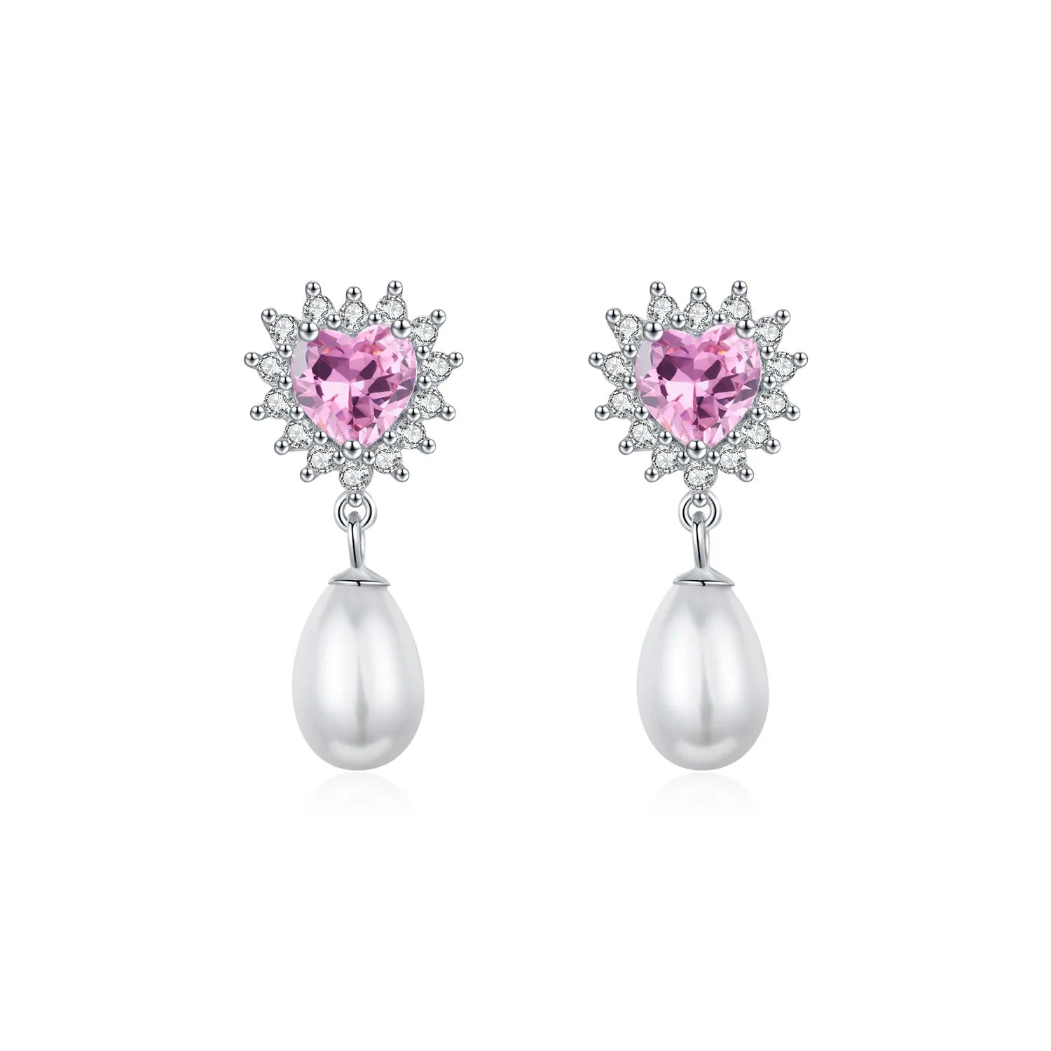 Exquisite Elegant Pearl Drop Earrings 925 Sterling Silver Love Heart Earrings for Women'S Fine Jewelry Accessories