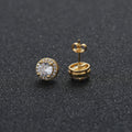 AceWings E035 9mm CZ Geometric Gold Plated Brass Setting Zircon Stud Earrings Hip Hop Iced Out Anniversary Party