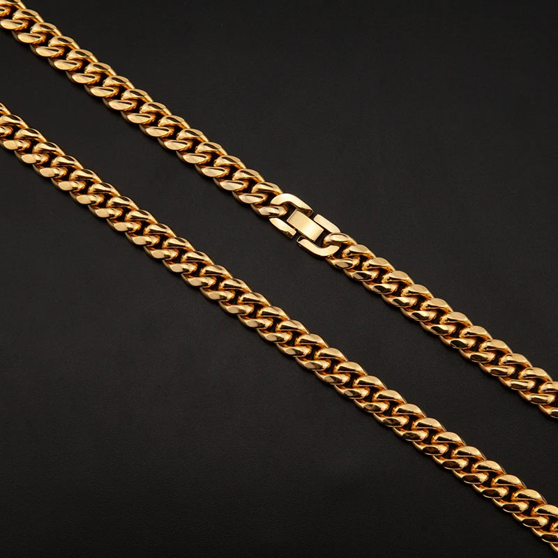 14K 18K Gold Cuban Link Stainless Steel Cuban Link Chain Mens Cuban Link Necklace for Hip Hop Jewelry Fashion