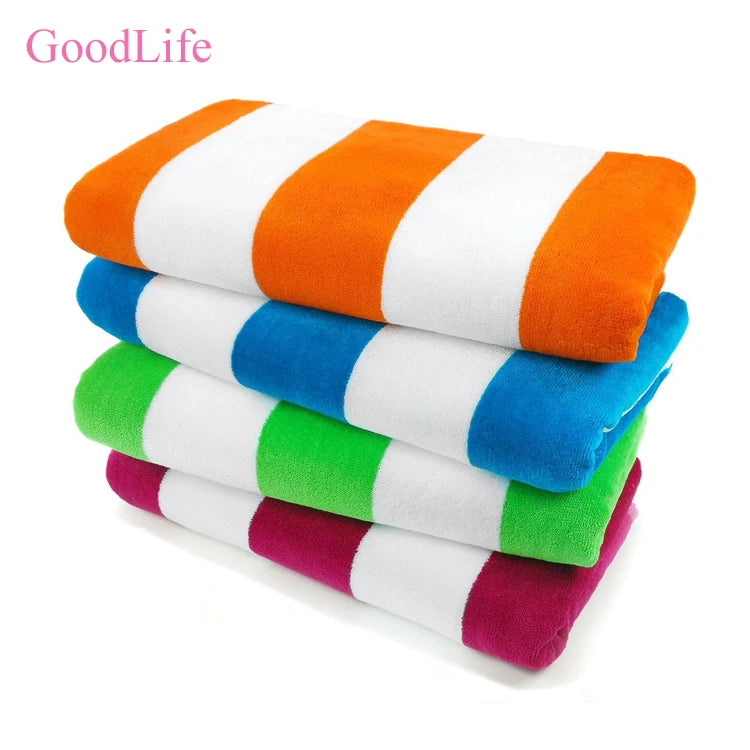 Customized With Printed Logo Beach Towels 100% Cotton Hotel Striped Luxury Extra Large Beach Towel