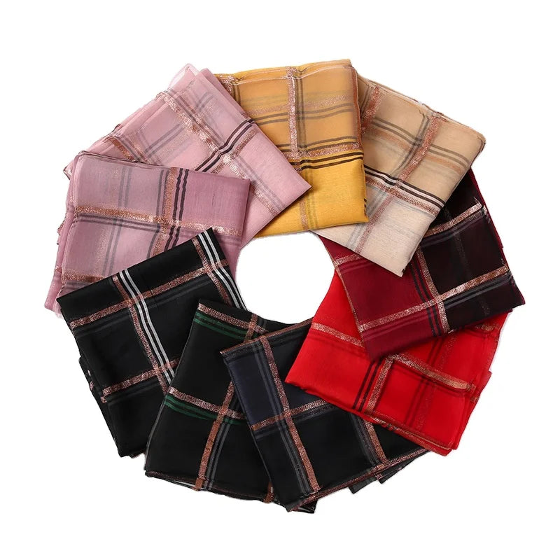 New Versatile Plaid Silk Scarves for Women's Cheap Fashion Scarves and Shawls Wholesale