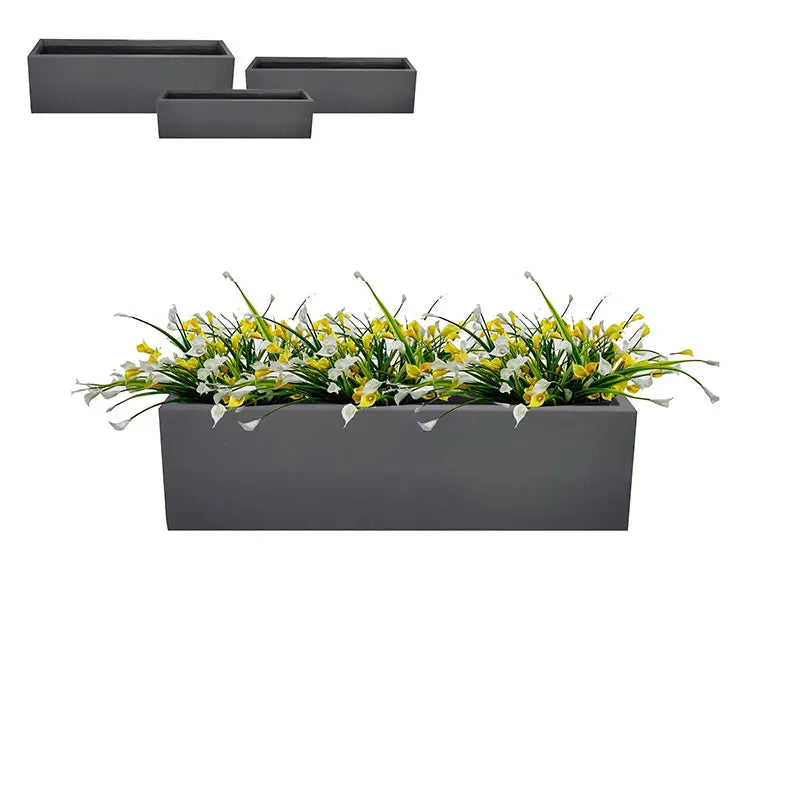 China Supplier Long Rectangular Flowerpot Fiberclay Planters Trough Outdoor Furniture Planter