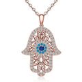 Wholesale 925 Sterling Silver Rose Gold Plated Vintage Lucky Woman Hamsa Hand Pendant Necklace