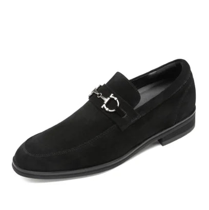 Wholesale  Hidden Heel Mens Loafer Elevator Mens Shoes  Black Suede PVC Midsole Height Increasing Shoes 7CM