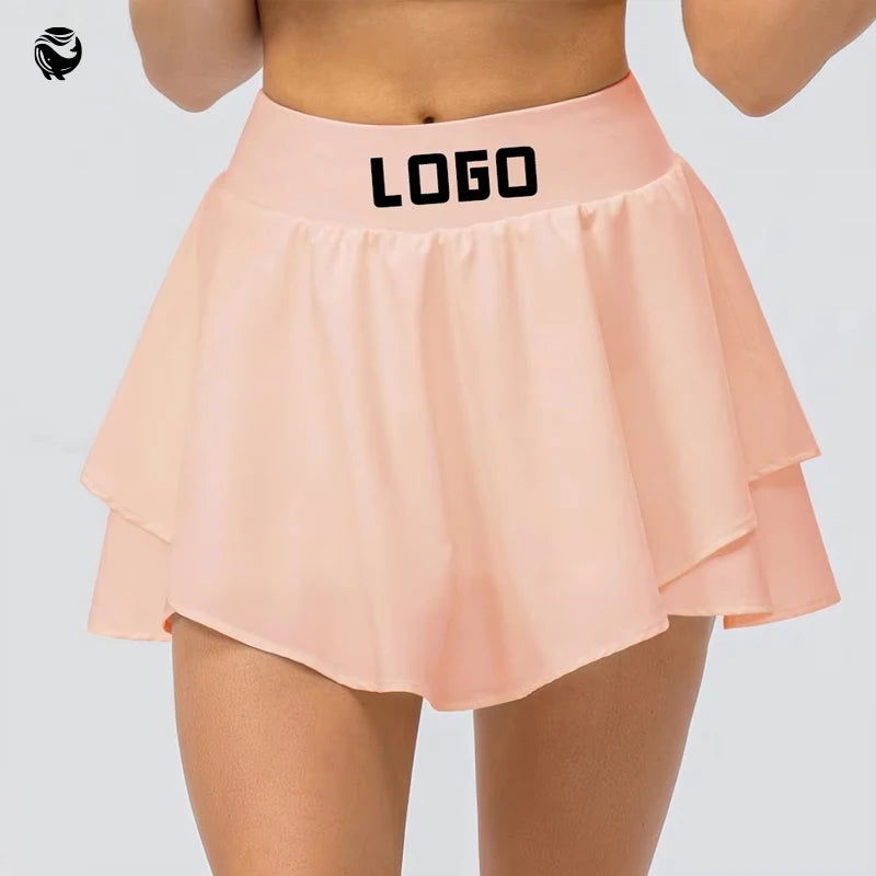 Custom Logo Plus Size 2-in-1 High Waist Running Tennis Skirt With Built-in Yoga Shorts for Women