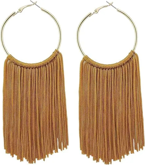 Gold Plated Alloy Bohemia Tassel Earrings for Women Hoop Drop Dangle Long Tassels Summer Beach Party
