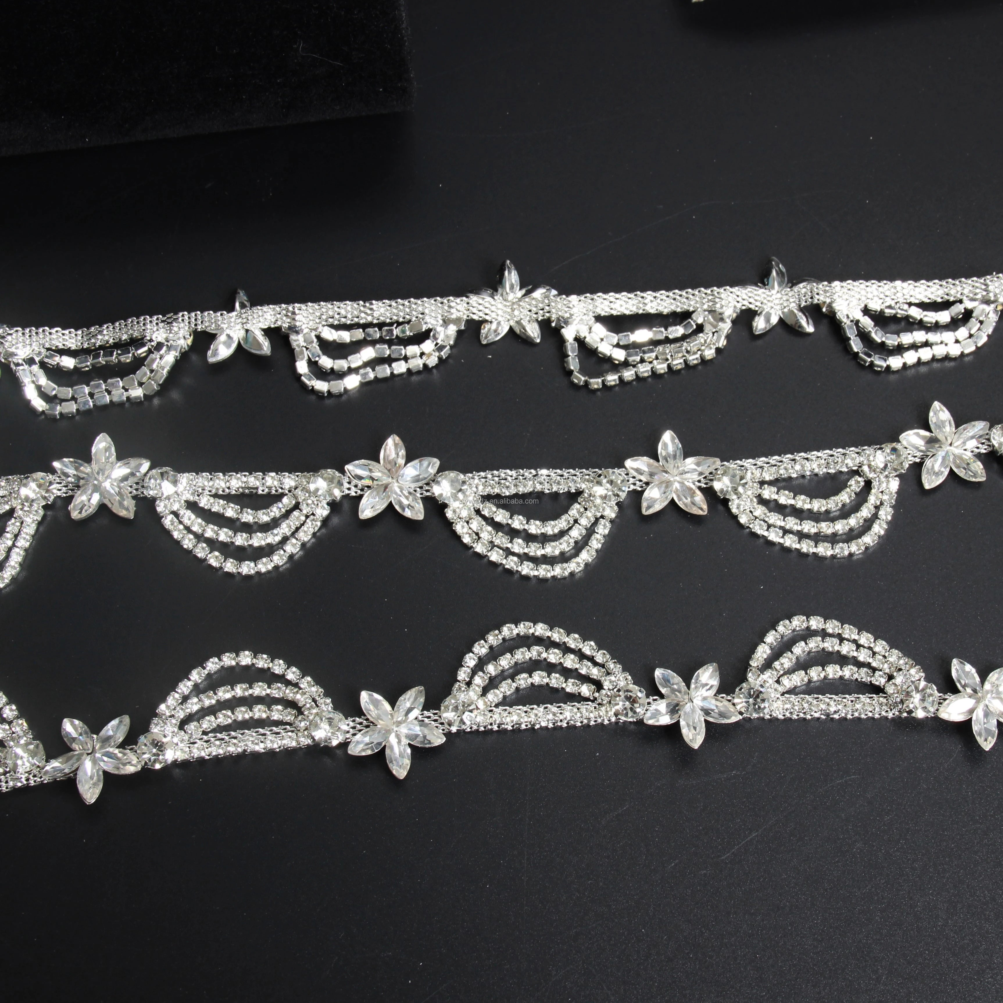 SINRONG Sew-On Decorative Flower Chain Sparkling Tassel Glass Rhinestone for Wedding Dresses Garments Bags Nail Art-Versatile