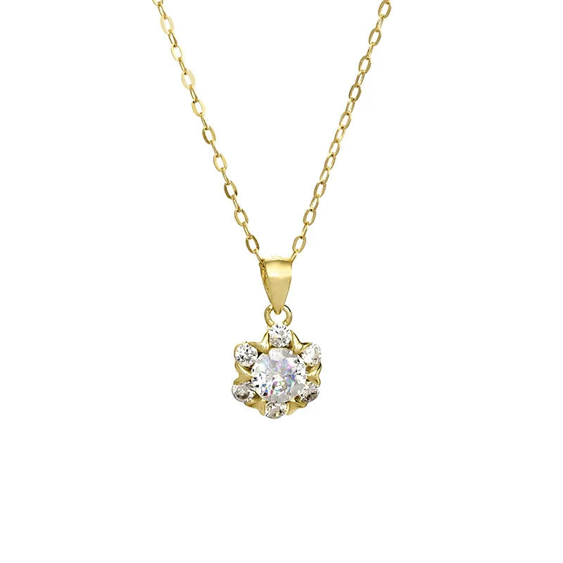 Fashion Jewelry 925 Sterling Silver Round Zircon Necklace Sunflower Sun Pendant Gold Plated Necklaces for Women