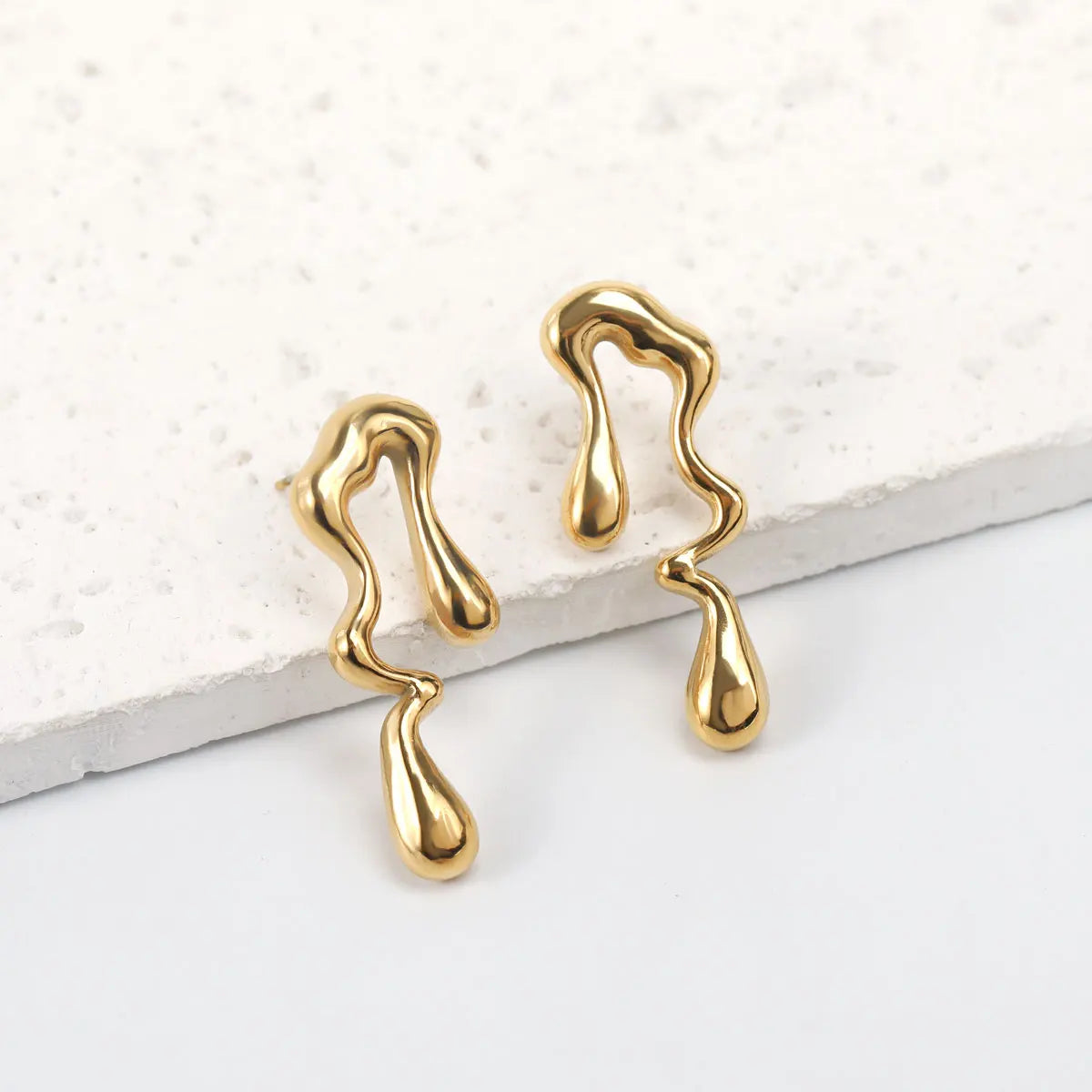 Ins Gold Pvd Plated 18k Geometric Asymmetry Unusual Stud Earrings Stainless Steel Fashion Waterproof Jewelry Women