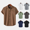 Summer  Solid Color Short Sleeved Button up Men's Shirt Men's Clothing