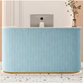 Kisen Custom Logo Reception Desk for Hotel Beauty Salon Barbershop Durable Cashier Counter Table Beige White Factory Price
