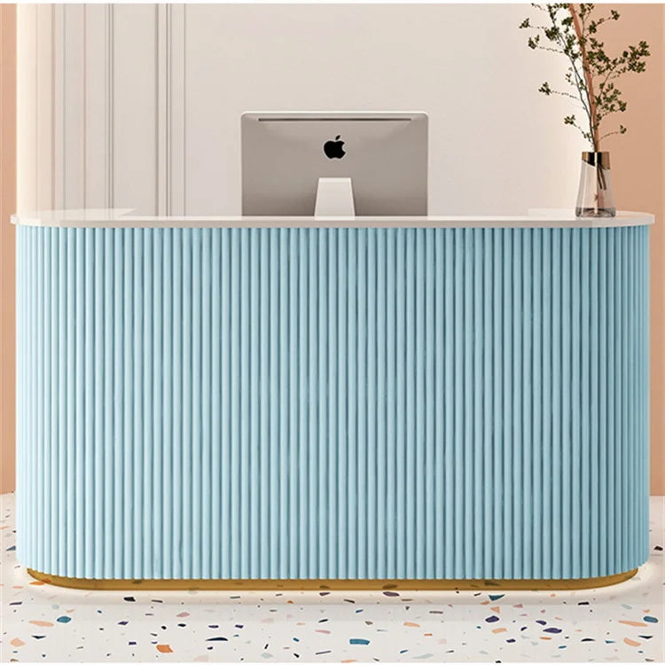 Kisen Custom Logo Reception Desk for Hotel Beauty Salon Barbershop Durable Cashier Counter Table Beige White Factory Price