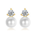 LUOTEEMI Tiny CZ Earrings White Imitation Pearl Stud Earrings for Girls Cute Korean Simple Earring Stud