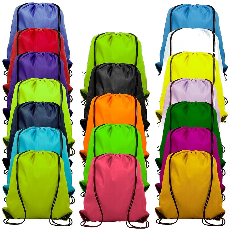 Waterproof Reusable Folding Polyester Drawstring Storage Bag with Custom Logo Letter Pattern Large Capacity
