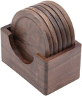 Ecofriendly Walnut Wood Wood Drink Coasters with Holder 6 Pieces Wooden Coasters Cup Coaster Set for Bar Kitchen Home Apartment