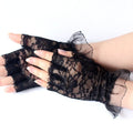 MIO Ladies Lace Floral Bridal Gloves Summer Sunblock Short Black White Half Finger Wrist Mittens Wedding Party Opera Glove