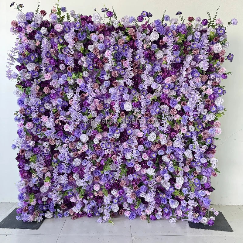 Hot Pink White Outdoor Scene Artificial Flower Wall Backdrop Roll-Up Cloth for Wedding Thanksgiving Graduation Easter