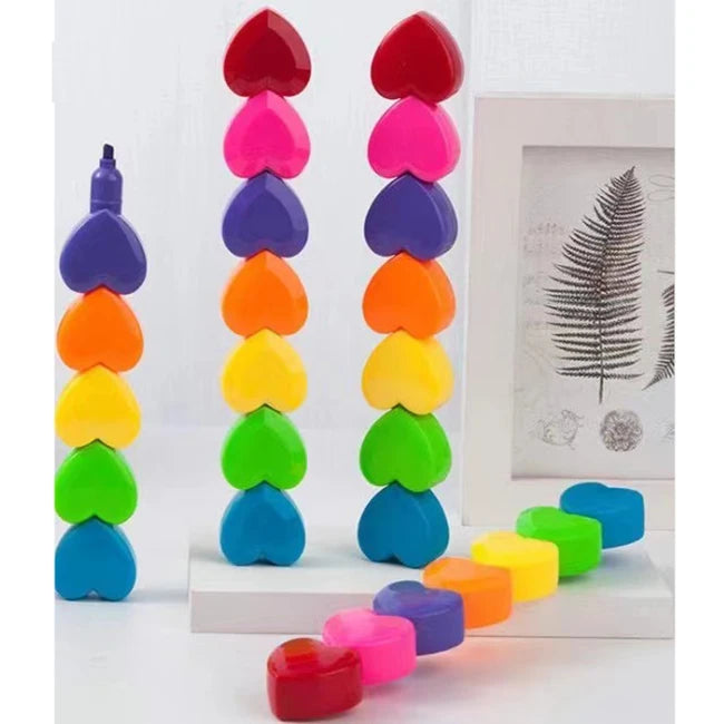 2023 New Design Luxury OEM Magic Rainbow Pastel Color Jelly Marker Pens Stackable Heart Shape Plastic Eternal Highlighter Pen