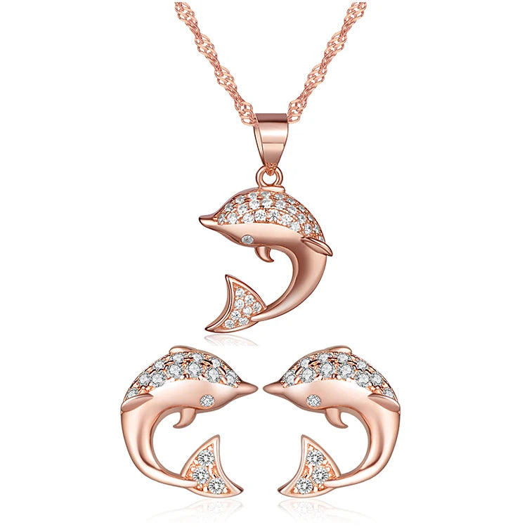 Cute Women Jewelry 925 Sterling Silver  Earrings Necklace Set