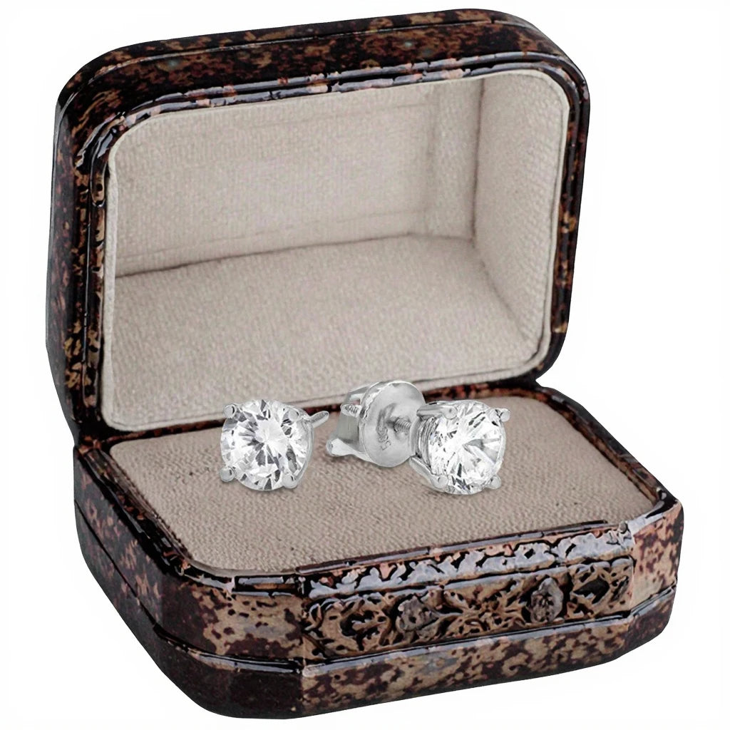 Prong Setting Fancy Solitaire Solid Gold Stud Earrings 14k Earring with Loose Diamonds