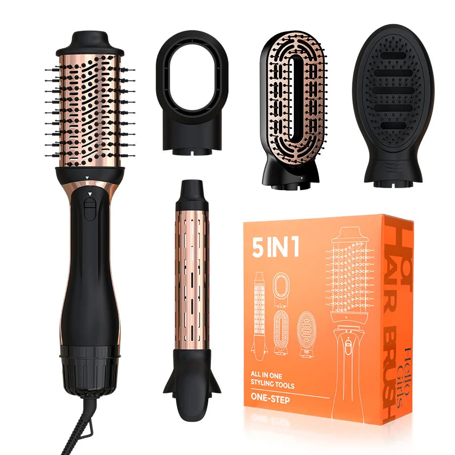 Professional 5-in-1 Multi Styler Hair Tool Hair Dryer Blow Straightener Curler Set High-speed Hot Air Brush Comb Negative Ion