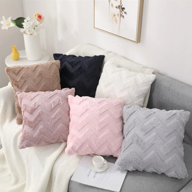 Home Decor Nordic Style White Striped Geometric Pattern Floor Seat Fur Tufted Square Cushion Cover Embroidery Hospital 45x45cm