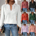 2025 Women's Autumn Winter Top V-Neck Lace Solid Color Long Sleeve Casual T-Top for Office New Element-Simple Shirt