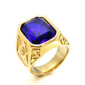 Stainless Steel Square Diamond Inlaid Gemstone Cool Men Titanium Steel Masonic Ring for Men