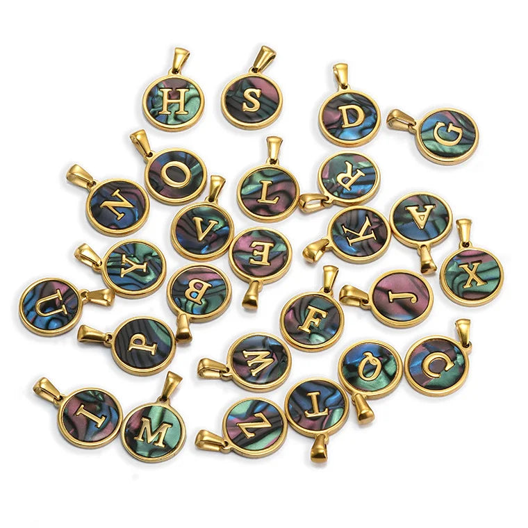 Trendy Gold Plated Summer Beach Accessories-Initial Alphabet Disc Pendant Necklace Fashionable Stainless Steel Gold Colored