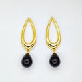 Ilona Vintage Wholesale Teardrop Hoop Black Onyx Drop Earrings Gold Plated Copper Minimalist Statement Studs Earrings