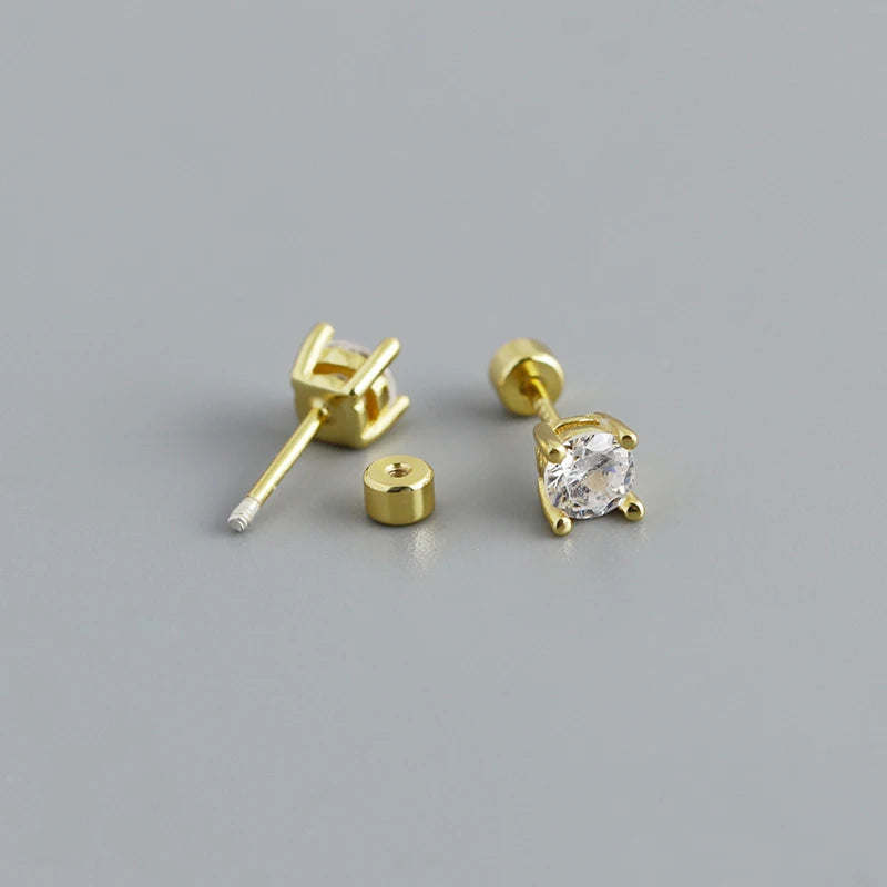 Simple Fashion 925 Sterling Silver Earrings for Women Multifunctional Ear Bone Jewelry Screw Perforated Stud Zircon Gold Party