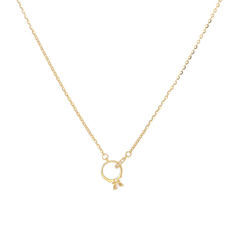 925 Sterling Silver Double Rings Circle Zircon Pendant Gold Plated Necklaces for Women Dropshipping Products 2023