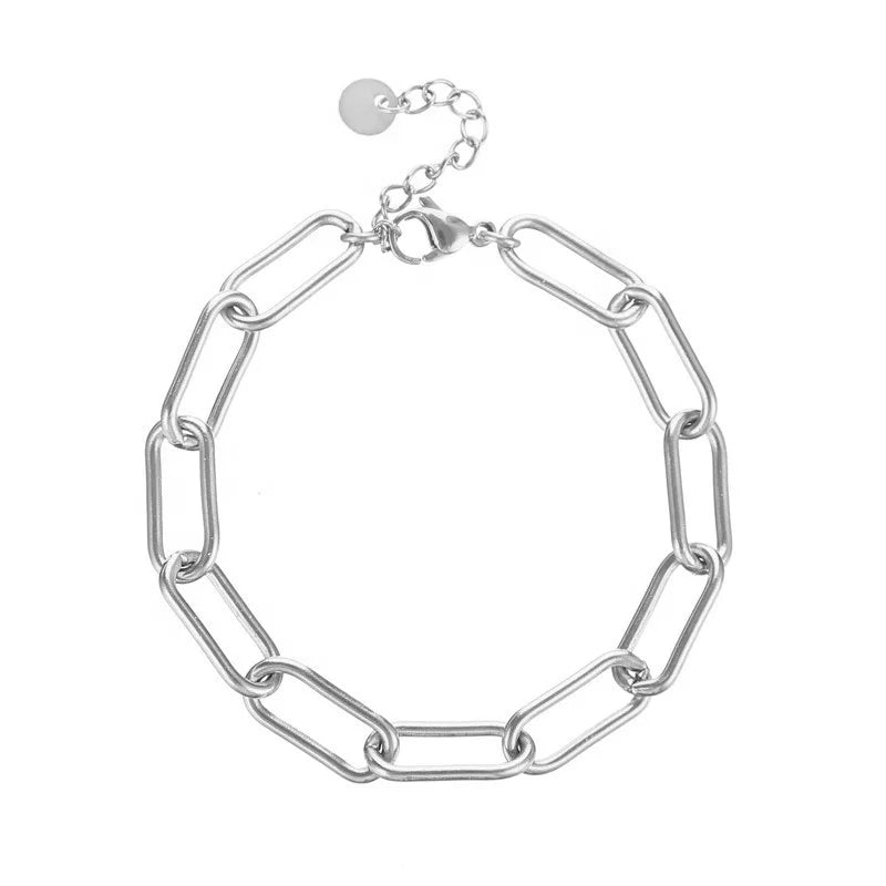Women's Stainless Steel Bracelet New Simple Popular Hollow Paper Clip Chain with Temperament Fashion Charm Accessory