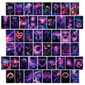 15CM 50PCS Neon Style Purple Romantic Couple Gift love Heart Card Night Scene Poster