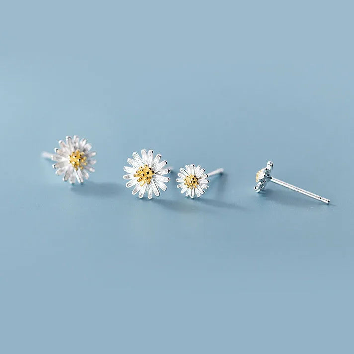 Hot Selling Classic Cute Design 925 Sterling Silver Daisy Flower Stud Earrings S925 Girl Women