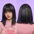 Factory Fast Delivery Black Short Hair Shiny Plastic Colorful Striped Bob Straight Style Artificial Hair Daily High Density