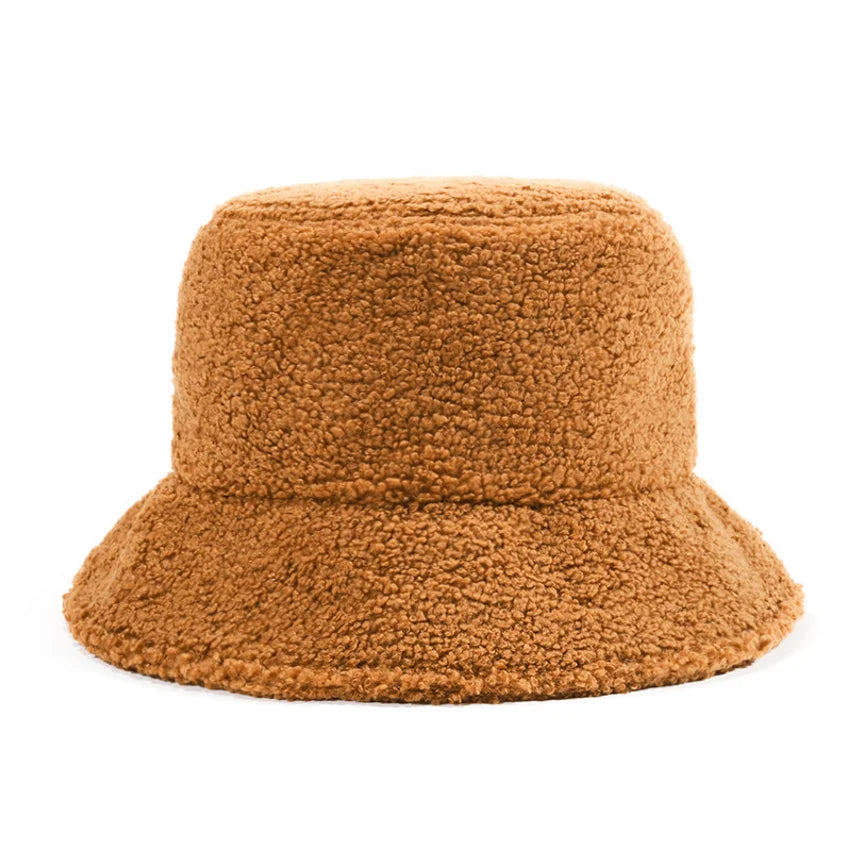 Womens Vintage Cloche Lambs Wool Bucket Hat Outdoor Sports Fisherman Cap for Women Casual Winter Warm Hat