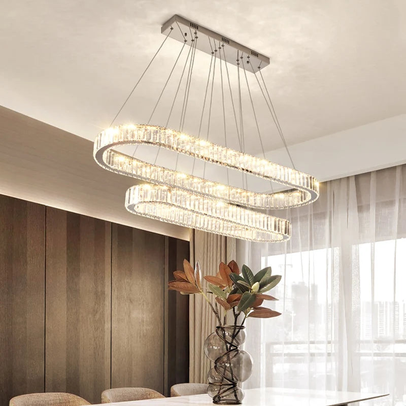 Contemporary Nordic Rectangle Luxury Gold Pendant Light Residential Dining Room Hotel K9 Crystal Modern Ceiling Chandelier