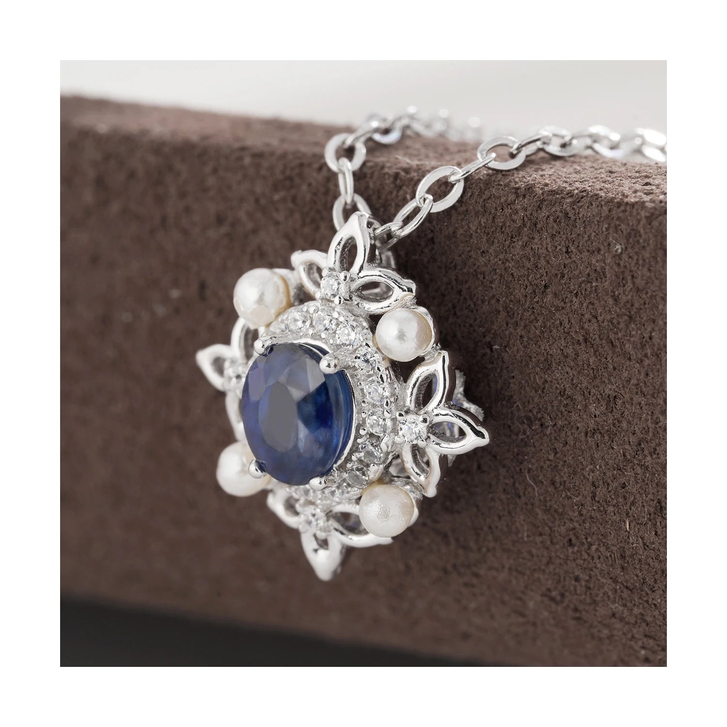 YBO 0.55CT Natural Sapphire CZ Geometric Pendant 925 Sterling Silver Fine Jewelry for Weddings and Parties
